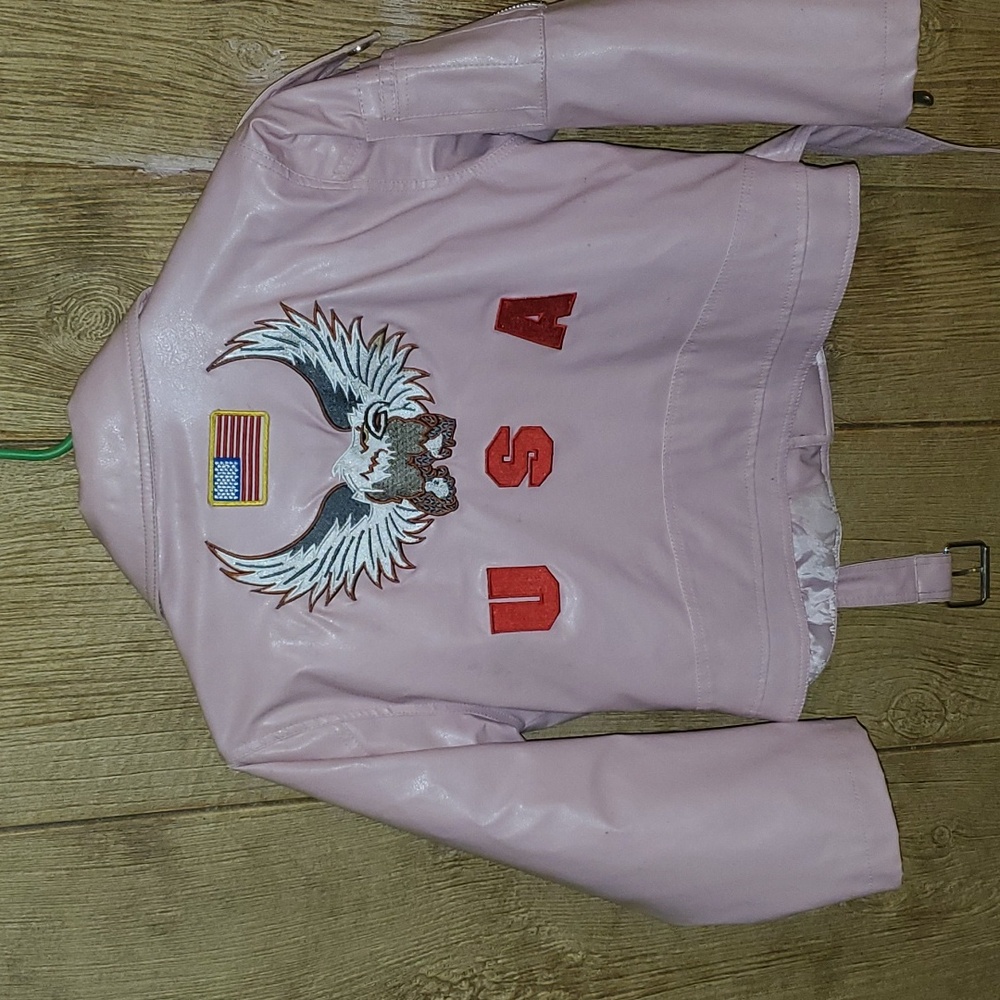 Girls 7t pink leather like jacket